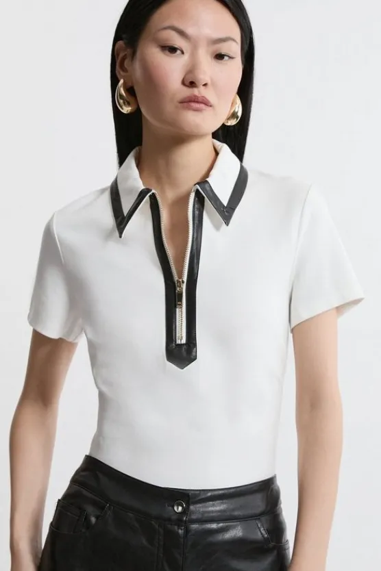 Karen Millen Ponte And Pu Zip Detail Top ivory Discount