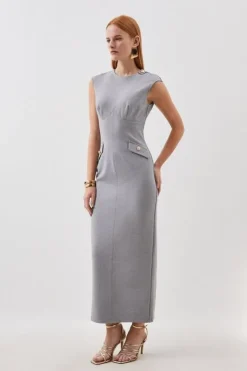 Karen Millen Ponte Structured Pencil Midi Dress greymarl Best