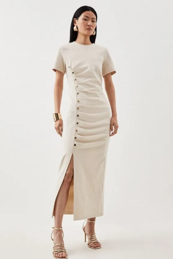 Karen Millen Ponte Tuck Jersey Midi Dress cream Discount
