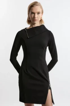 Karen Millen Ponte Zip Neck Mini Dress black Sale