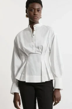 Karen Millen Poplin Balloon Sleeve Pintuck Woven Shirt white Best