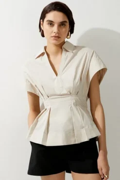 Karen Millen Poplin Balloon Strong Shoulder Woven Shirt stone Outlet