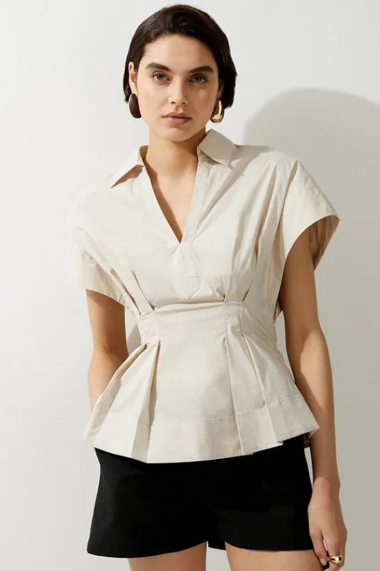 Karen Millen Poplin Balloon Strong Shoulder Woven Shirt stone Outlet
