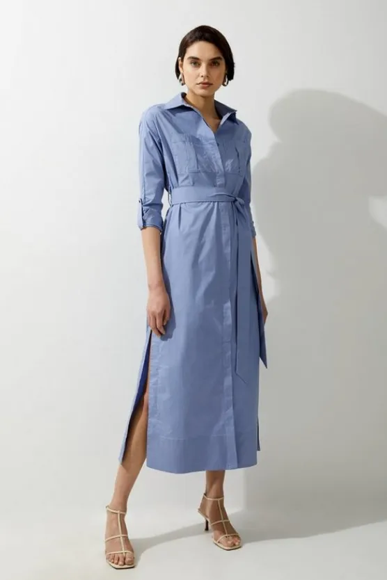 Karen Millen Poplin Dropped Sleeve Woven Belted Shirt Dress blue Online