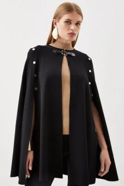 Karen Millen Popper Detail Knit Cape black Sale