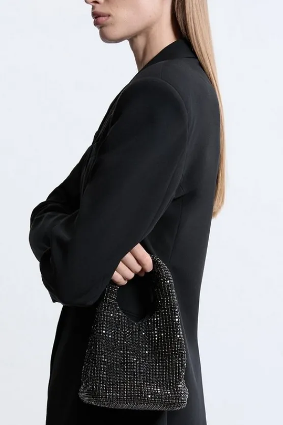 Karen Millen Premium Crystal Embellished Slouchy Bucket Bag Clearance