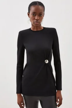 Karen Millen Premium Drape Funnel Neck Knit Gathered Trim Sweater black Online