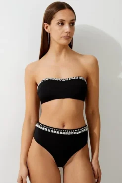 Karen Millen Premium Embellished Bandeau Bikini Top black Fashion