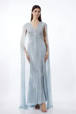 Karen Millen Premium Embellished Caped Maxi Dress blue Best
