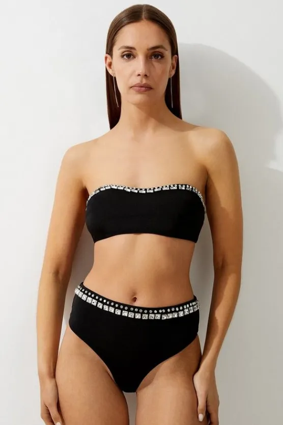 Karen Millen Premium Embellished High Waist Bikini Bottoms black Sale