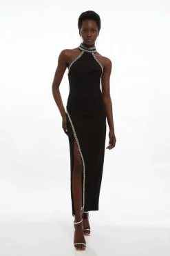 Karen Millen Premium Embellished Ponte Jersey Midi Dress black Hot