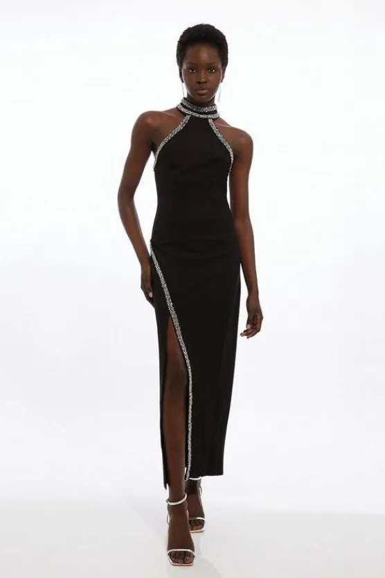 Karen Millen Premium Embellished Ponte Jersey Midi Dress black Hot
