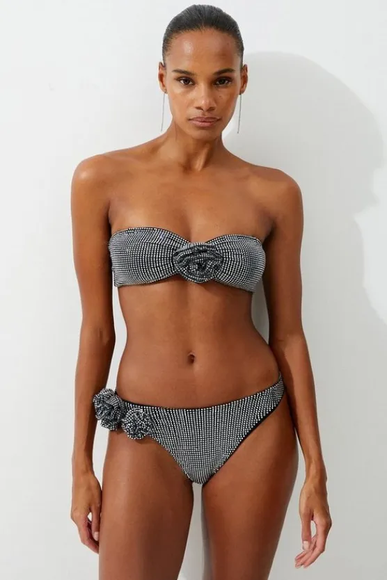 Karen Millen Premium Embellished Rosette Bikini Bottoms black Fashion