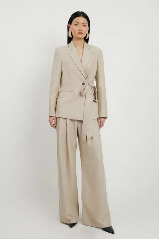 Karen Millen Premium Herringbone Linen Tailored Suit natural Best