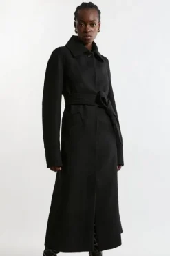 Karen Millen Premium Italian Manteco Wool Belted Tailored Duster Trench Maxi Coat black Outlet