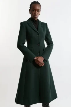 Karen Millen Premium Italian Manteco Wool Full Skirted Tailored Midaxi Coat forest Outlet