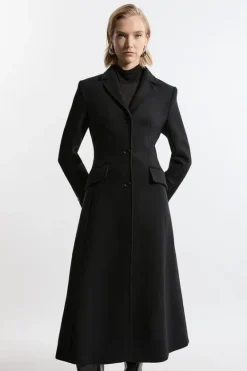 Karen Millen Premium Italian Manteco Wool Full Skirted Tailored Midaxi Coat black Clearance