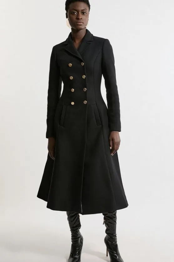 Karen Millen Premium Italian Manteco Wool Military Full Skirted Tailored Midaxi Coat black Online