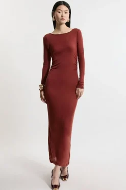 Karen Millen Premium Jersey Wool Blend Maxi Dress toffee New