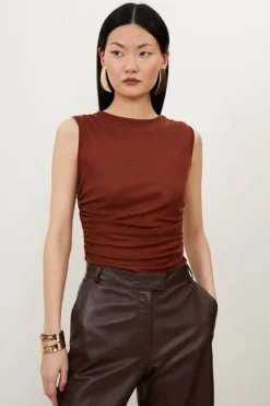 Karen Millen Premium Jersey Wool Blend Ruched Top charcoal Fashion