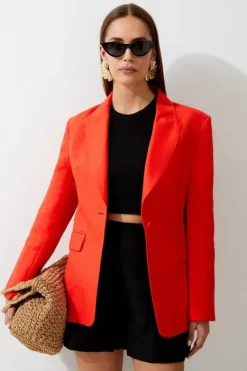 Karen Millen Premium Linen Tailo Suit Set red Outlet