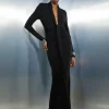 Karen Millen Premium Stretch Crepe Jersey Plunge Neck Maxi Dress New