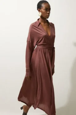 Karen Millen Premium Tencel Jersey Waterfall Hem Midi Dress mauve Best
