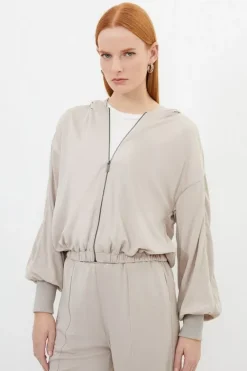 Karen Millen Premium Viscose Jersey And Satin Set stone Hot
