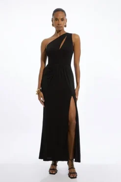 Karen Millen Premium Viscose Jersey Bandeau Split Maxi Dress black Best