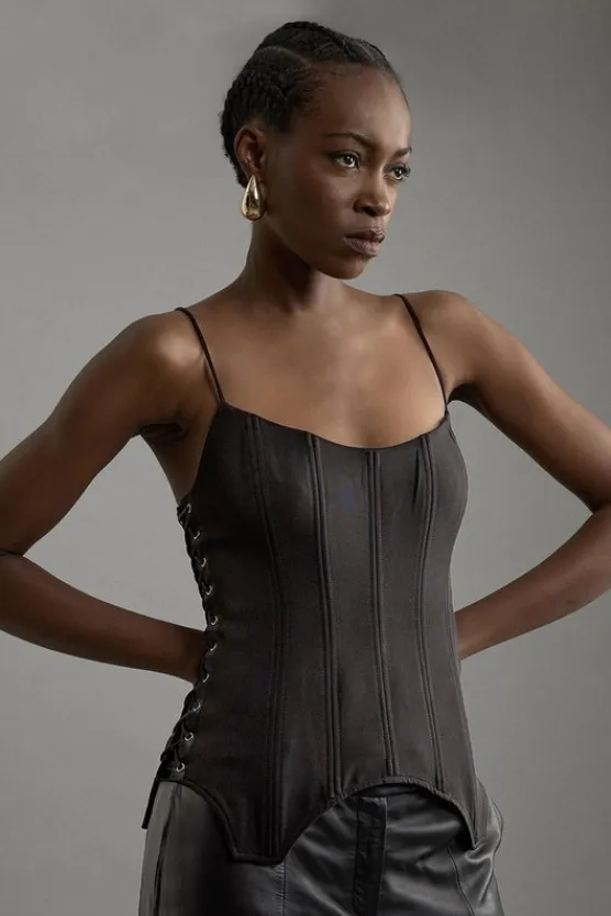 Karen Millen Premium Viscose Jersey Corset Lace Up Top black Sale