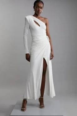 Karen Millen Premium Viscose Jersey Hardware Maxi Dress ivory Hot