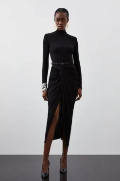 Karen Millen Premium Viscose Jersey Ruched Midi Dress black Best