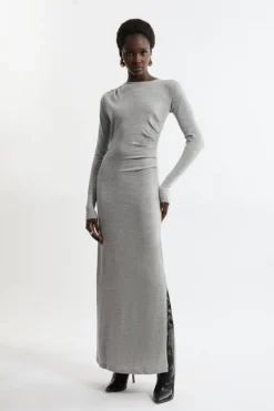 Karen Millen Premium Yarn Collection - Extra Fine Merino Wool Maxi Knit Dress greymarl Fashion