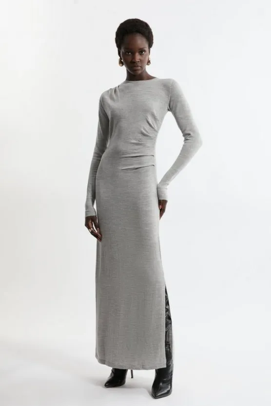Karen Millen Premium Yarn Collection - Extra Fine Merino Wool Maxi Knit Dress greymarl Fashion