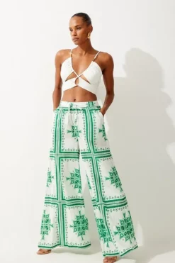 Karen Millen Printed Cotton Voile Beach Set green New