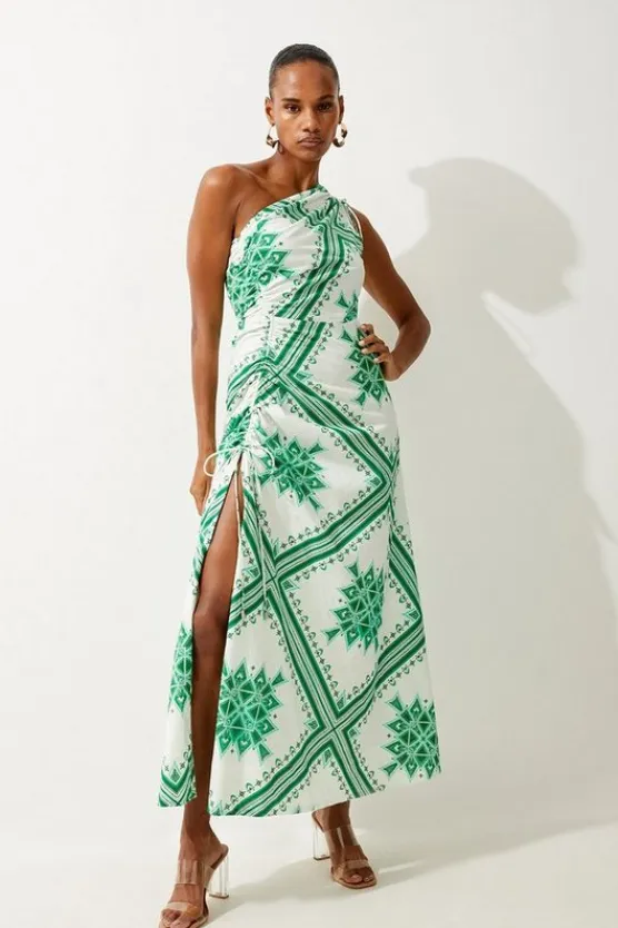 Karen Millen Printed Cotton Voile One Shoulder Midi Dress green Online