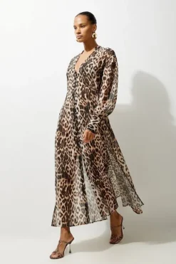 Karen Millen Printed Viscose Maxi Beach Dress animal Clearance