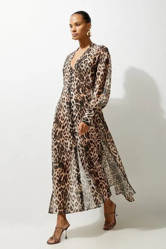 Karen Millen Printed Viscose Maxi Beach Dress animal Clearance