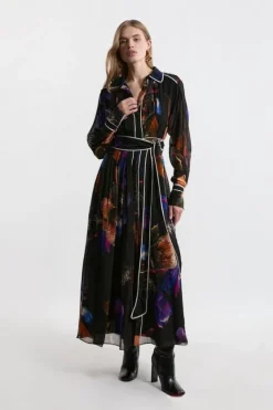 Karen Millen Printed Viscose Placed Woven Maxi Dress floral Fashion