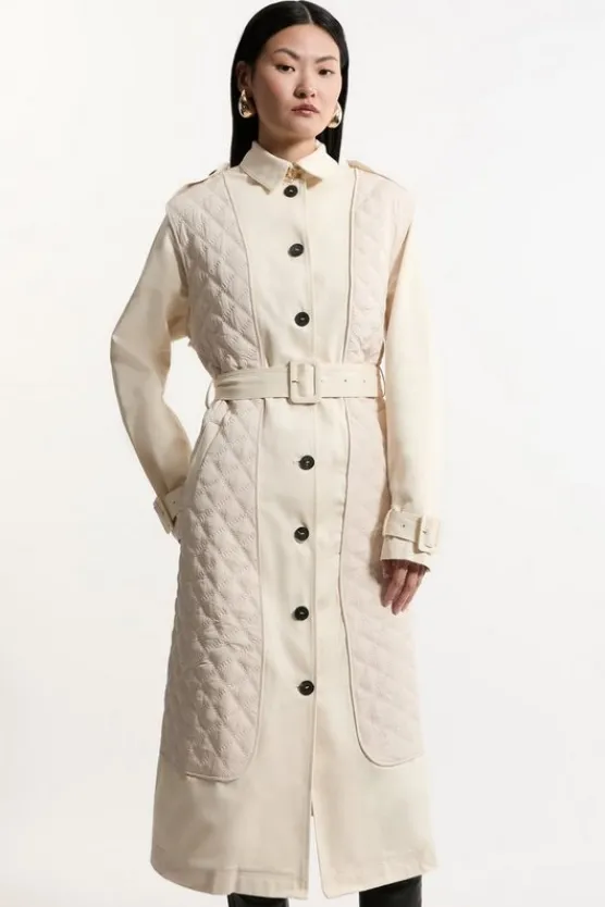 Karen Millen Quilted Panel Trench Coat ivory Fashion