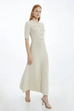 Karen Millen Rib Knit Military Trim Midaxi Dress natural Best