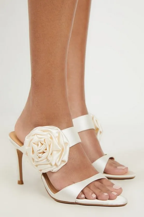 Karen Millen Rosette Detail Satin Heel cream Clearance