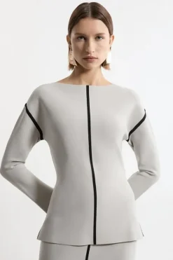 Karen Millen Rounded Sleeve Milano Knit Top stone Best