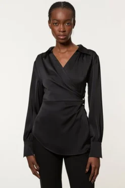 Karen Millen Satin Back Crepe Pearl Detail Wrap Blouse black Best
