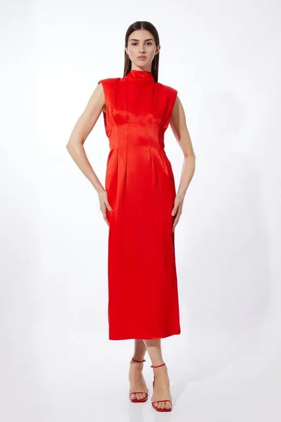 Karen Millen Satin Back Crepe Woven Maxi Dress red Online