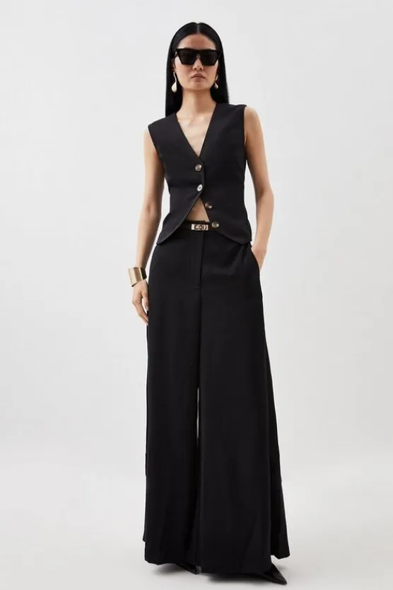 Karen Millen Satin Back Crepe Woven Wide Leg Trouser Co-Ord black Hot