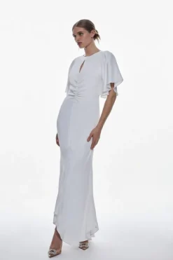 Karen Millen Satin Crepe Woven Angel Sleeve Maxi Dress ivory Outlet