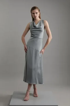 Karen Millen Satin Halter Neck Woven Midi Dress darkgrey Sale