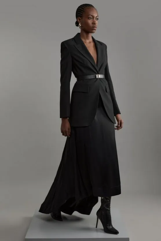 Karen Millen Satin Pleated Woven Midaxi Skirt black Fashion