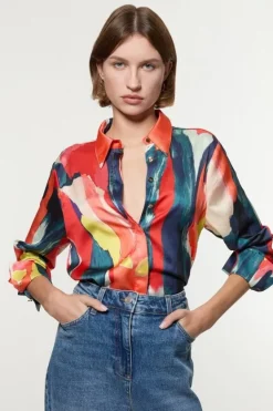 Karen Millen Satin Printed Woven Shirt multi Outlet